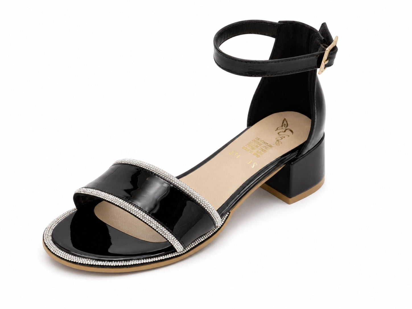 Sandalias Negras de charol  Para Niñas Con Tacón Bajo Hermosas y cómodas