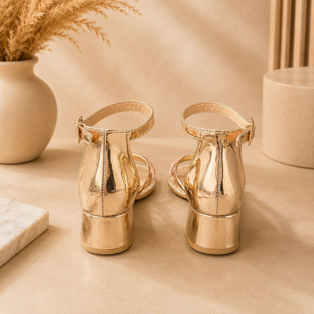 Sandalia Glam Oro Rosa para Mujer con Tacón