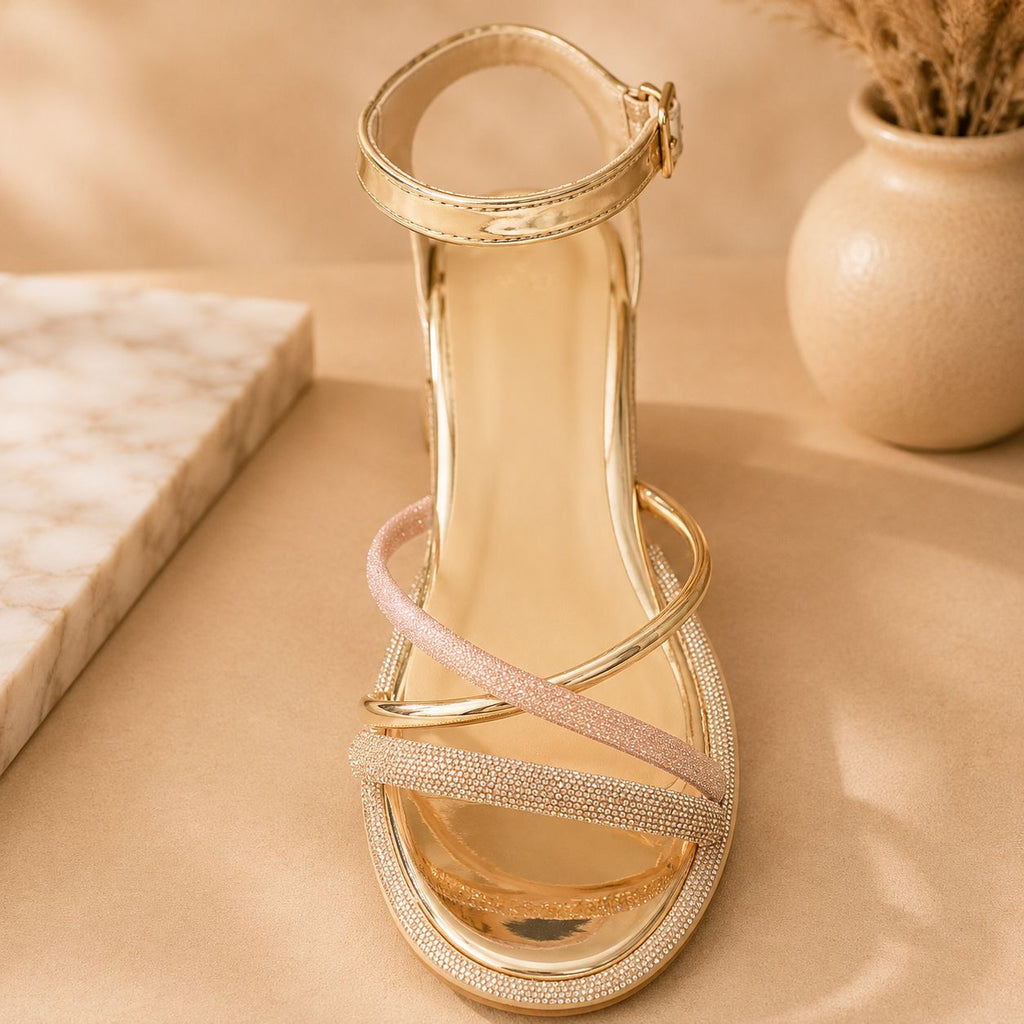Sandalia Glam Oro Rosa para Mujer con Tacón