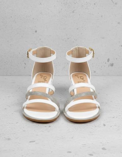 Sandalias Para Niña y Dama  De Charol Blanco Con Tira De Brillos Elegantes y Cómodas Para Cualquier Evento