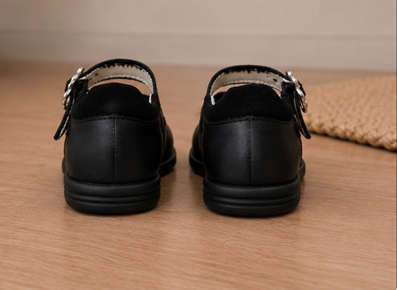 Calzado Escolar Para Niñas Color Negro Con Hermoso Moño y hebilla de corazon