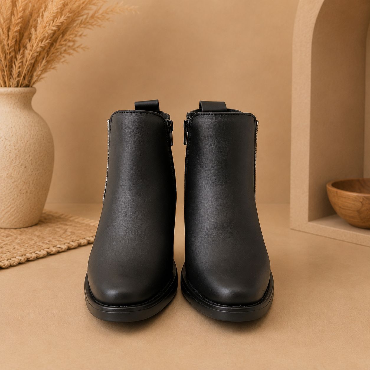 Botín Negro Puntal Glam para Mujer