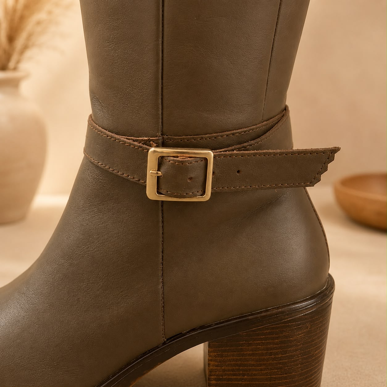 Bota Larga de Piel Café para Mujer con Tacón