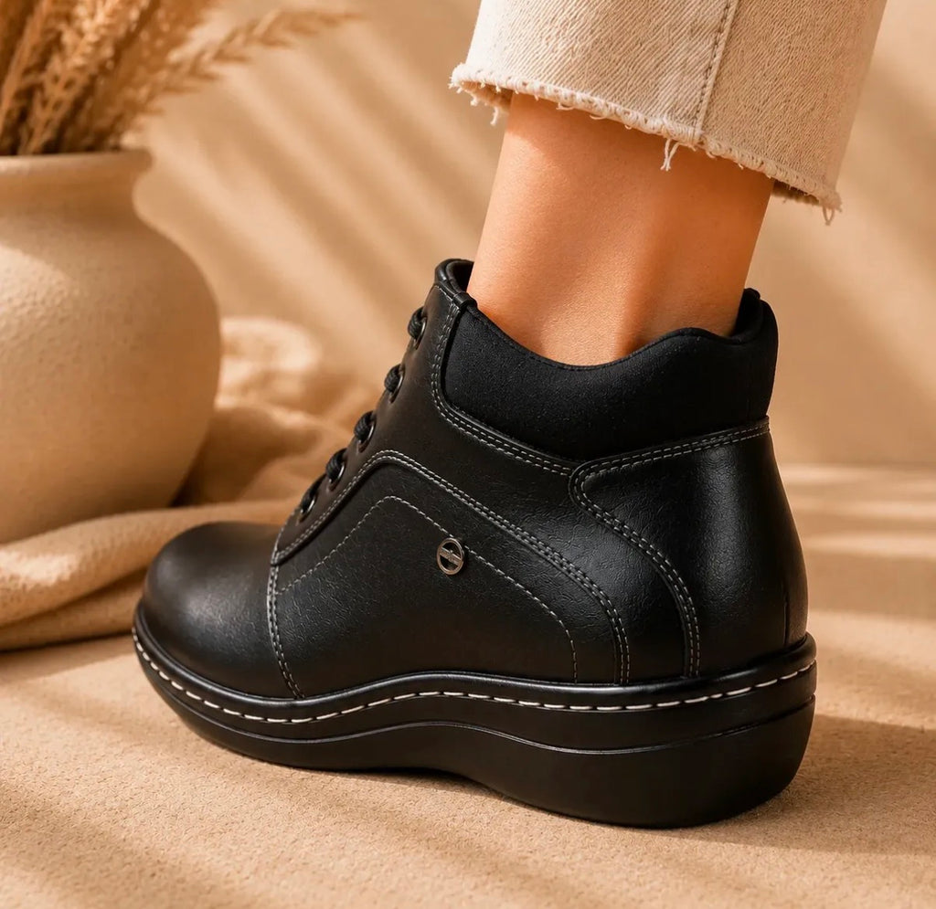 Botín Dama Negro Piel Confort Trabajo Casual Diario Talla 22-25