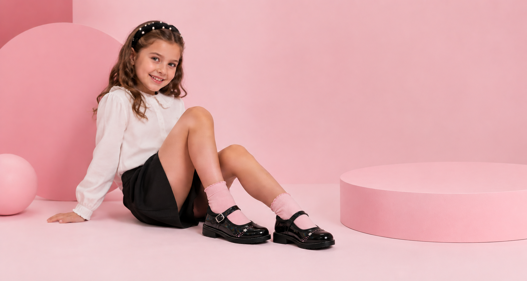Calzado Escolar Para Niña Con Estrella Y Detalles En Rosa.