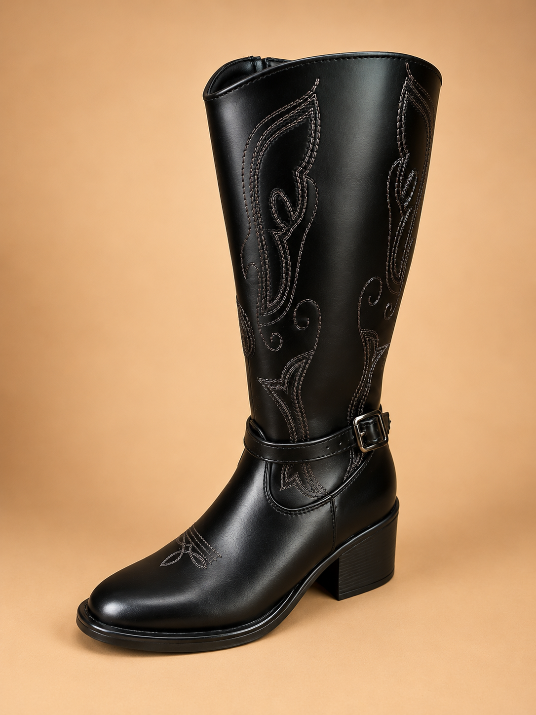 Bota Vaquera Negra Estilo Western Elegante