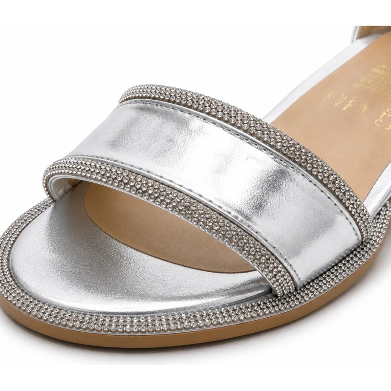 Sandalia  Metálica Plata Para Niñas Elegante  Y Bonitas
