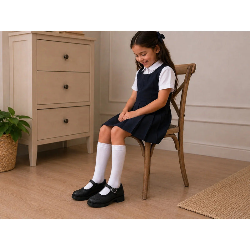 Calzado Escolar Para  Niñas  Color Negro Con Dibujo Animado