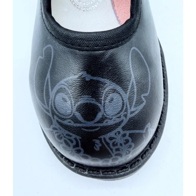 Calzado Escolar Para  Niñas  Color Negro Con Dibujo Animado