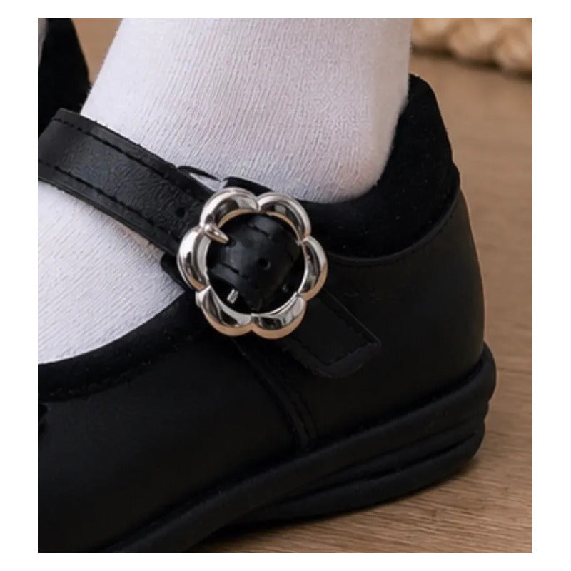 Calzado Escolar Para Niñas Color Negro Con Hermoso Moño