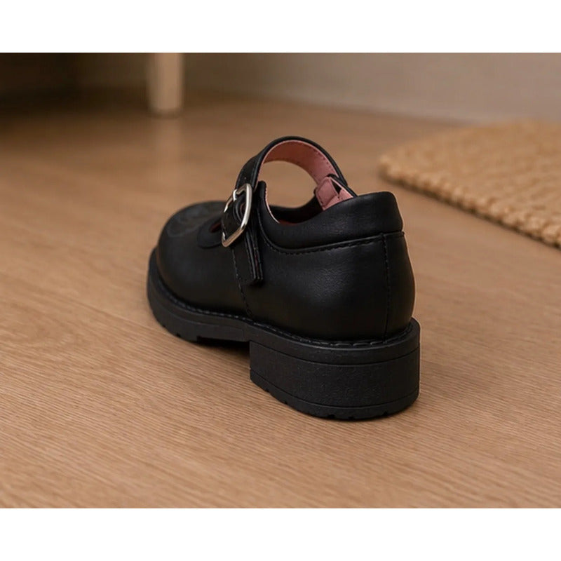 Calzado Escolar Para  Niñas  Color Negro Con Dibujo Animado