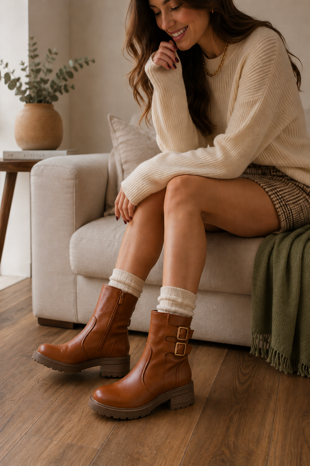 Botín glam camel con hebillas luxe — Calzado Mía