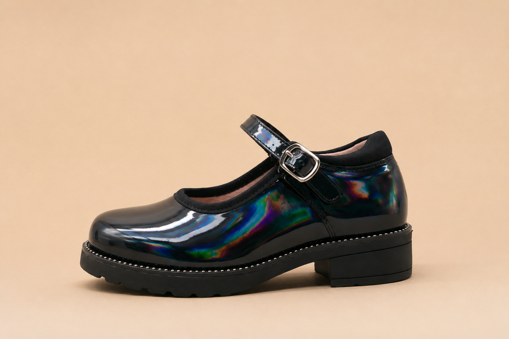Zapato escolar tornasol, perfil