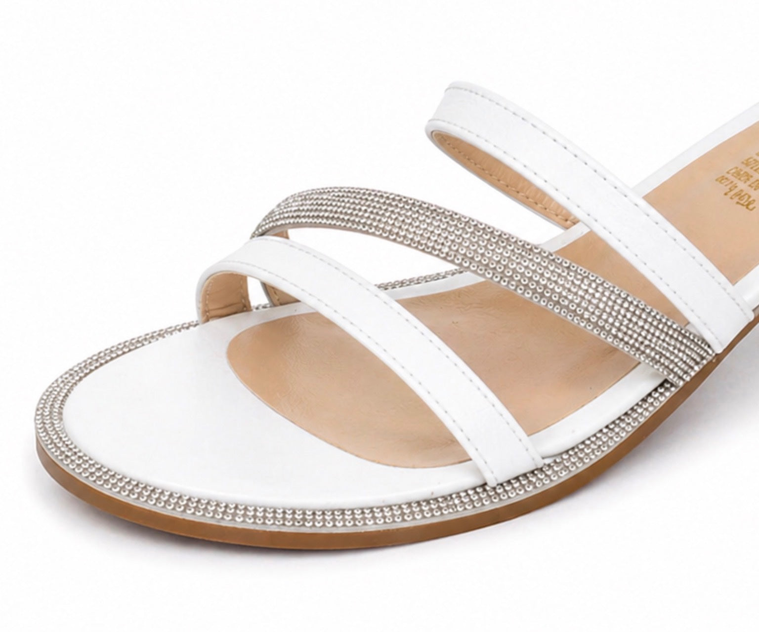 Sandalias Para Niña y Dama  De Charol Blanco Con Tira De Brillos Elegantes y Cómodas Para Cualquier Evento
